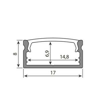 MC LED Přisazený hliníkový profil PH3 17x8mm včetně mléčného difuzoru 2m