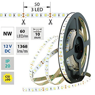 LED pásek MC LED SMD2835 NW, 60LED/m, 14,4W/m, 1368lm/m, IP20, DC 12V, 10mm, 50m