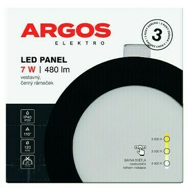 ARGOS LED panel vestavný, kruh 7W 480LM IP20 CCT - Černá