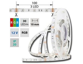 LED pásek MC LED SMD5050 RGB, 30LED/m, 7,2W/m, DC 12V, 280lm/m, IP20, 10mm, 5m