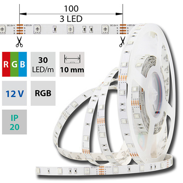 LED pásek MC LED SMD5050 RGB, 30LED/m, 7,2W/m, DC 12V, 280lm/m, IP20, 10mm, 5m