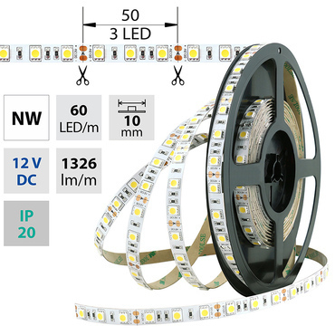 LED pásek MC LED SMD5050 NW, 60LED/m, 14,4W/m, 1296lm/m, IP20, DC 12V, 10mm, 5m
