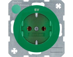 HAG 47432003 Zásuvka, SCHUKO, potisk "SV", bezšroub. svorky, Berker R.1/R.3, zelená, lesk