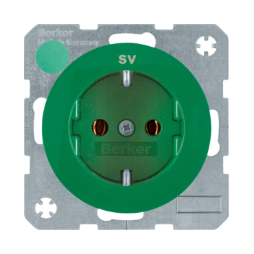 HAG 47432003 Zásuvka, SCHUKO, potisk "SV", bezšroub. svorky, Berker R.1/R.3, zelená, lesk
