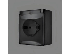 Zásuvka Schuko SIMON AQUACLICK ACGSZ1C/49A, 1 nás., IP44, průhl. víčko, 16A/250V~, bezšr. sv., černá