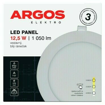ARGOS LED panel vestavný, kruh 12,5W 1050LM IP20 CCT - Bílá