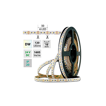 LED pásek MC LED SMD3527 dual white WW-CW, 120LED/m, 19,2W/m, 1605lm/m, IP20, DC 24V, 10mm, 50m