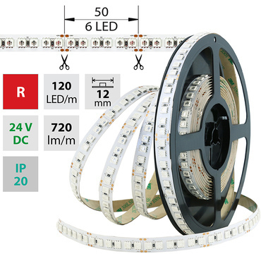 LED pásek MC LED SMD5050 R, 120LED/m, 28,8W/m, 720lm/m, IP20, DC 24V, 12mm, 5m