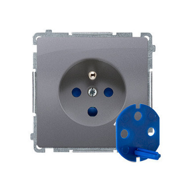 Zásuvka SIMON BMGD1.01/43, 1násobná DATA s klíčem, s uzemněním, 16A/250V~, šroubové svorky, stříbrná