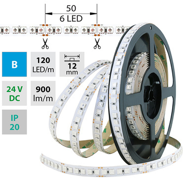 LED pásek MC LED SMD5050 B, 120LED/m, 28,8W/m, 900lm/m, IP20, DC 24V, 12mm, 5m