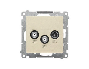 Zásuvka anténní SIMON TASK2.01/144, SAT+SAT+RTV koncová, 2x vstup: 5 MHz÷2, 4 GHz, champagne matná