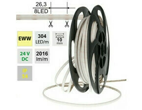LED pásek MC LED SOB EWW, 304LED/m, 19W/m, DC 24V, 2016lm/m, CRI90, IP54, modul 26,3mm, 10mm, 5m
