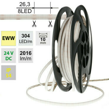 LED pásek MC LED SOB EWW, 304LED/m, 19W/m, DC 24V, 2016lm/m, CRI90, IP54, modul 26,3mm, 10mm, 5m