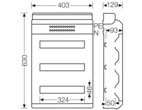 HEN KV 3554 Jističová skříň 3x 18 modulů, se svorkovnicí PE/N, kabelové vstupy přes elastické membrá