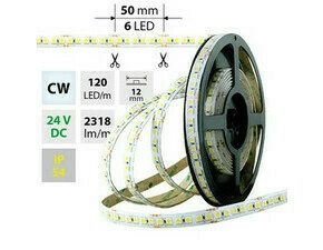 LED pásek MC LED SMD5050 CW, 120LED/m, 28,8W/m, 2318lm/m, IP54, DC 24V, 12mm, 5m