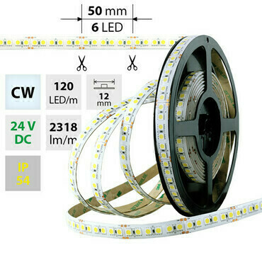 LED pásek MC LED SMD5050 CW, 120LED/m, 28,8W/m, 2318lm/m, IP54, DC 24V, 12mm, 5m