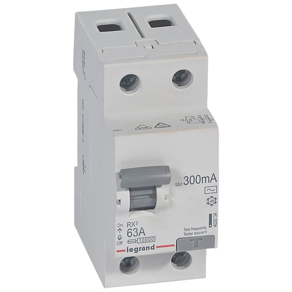 Chránič dvoupolový LEGRAND 402034 RX3 CHRÁN. 2P 63A 300MA AC
