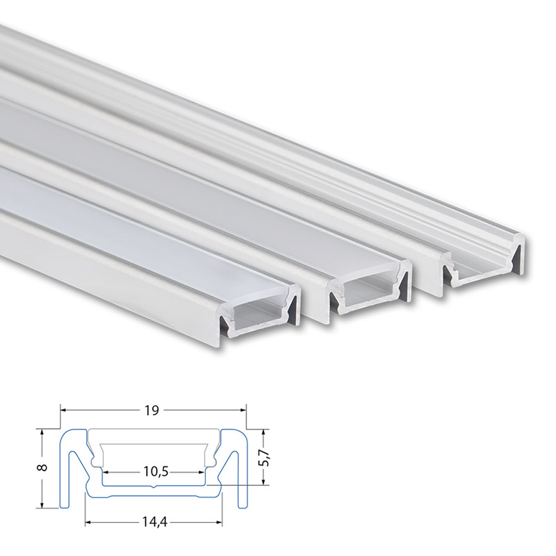 Profil přisazený MC LED PE, 19x8mm, vč. čirého difuzoru, 2m