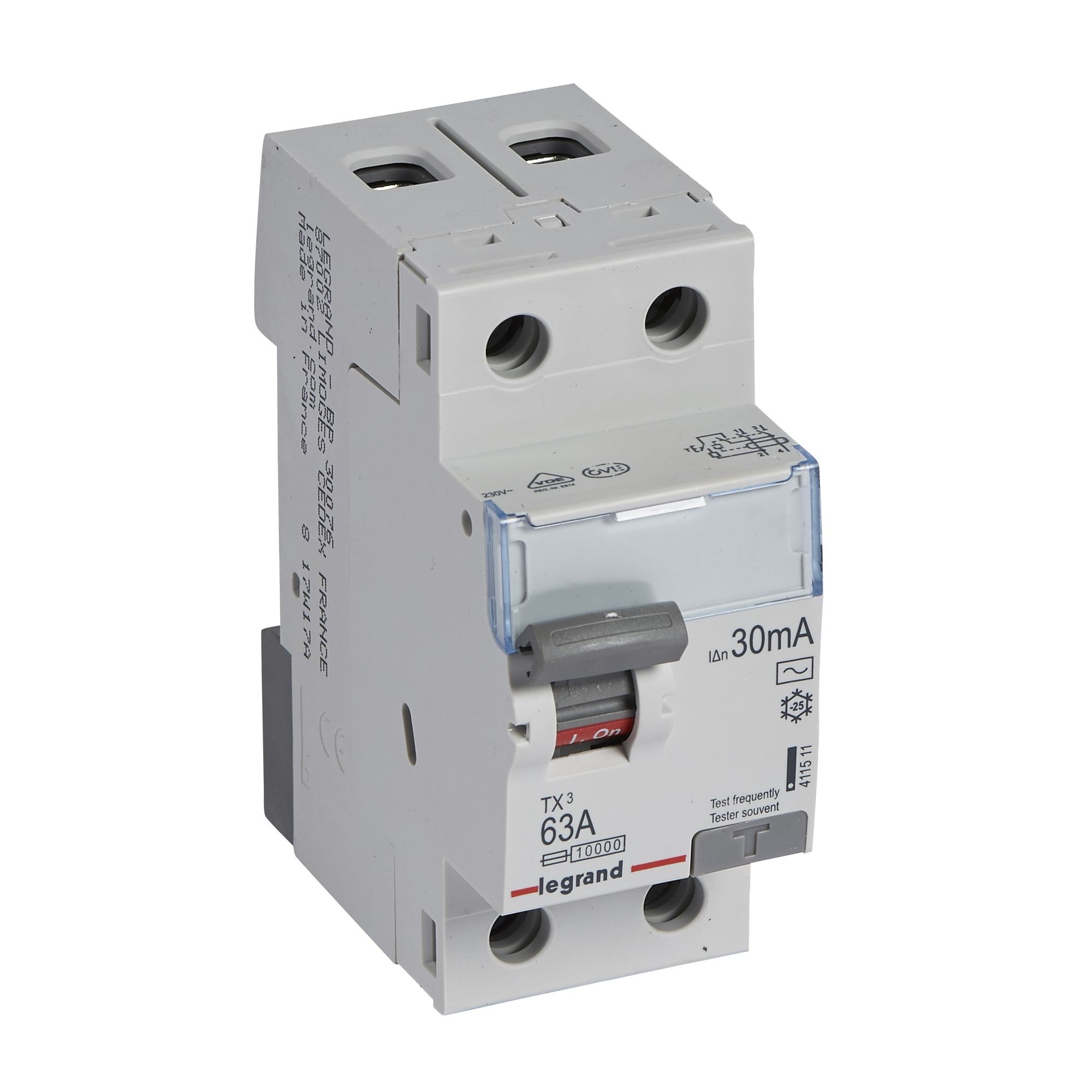 Chránič dvoupolový LEGRAND 411511 TX3 CHRÁN. 2P 63A 30MA AC