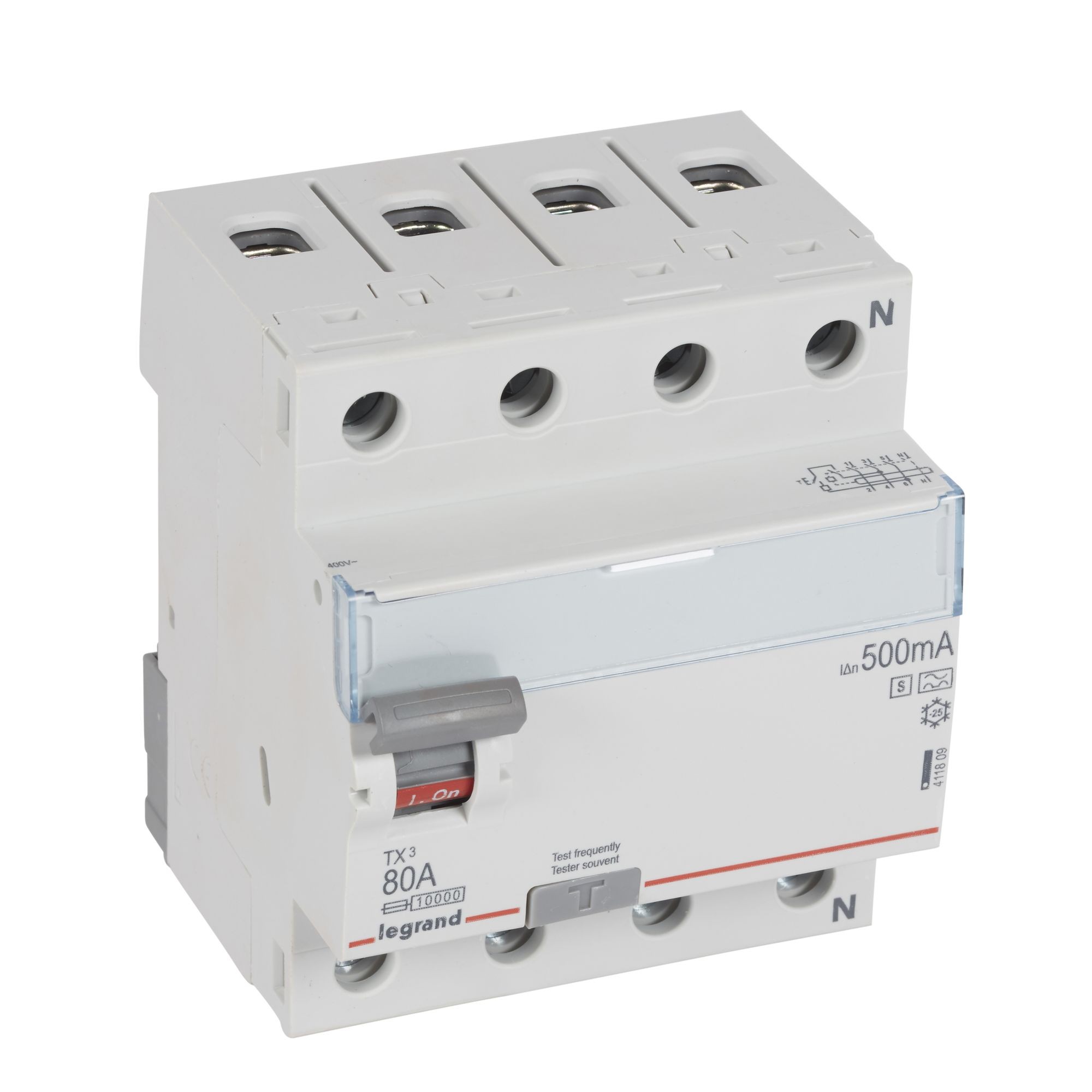Chránič čtyřpolový LEGRAND 411809 TX3 CHRÁN. 4P 80A 500MA A-S