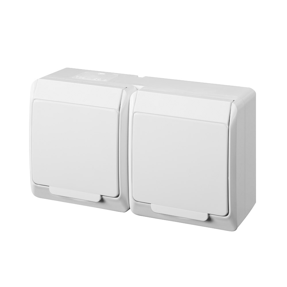 GALATEA IP44 Zásuvka 2x 2P+PE SCHUKO, 2-nás. vodorovná (bílá)