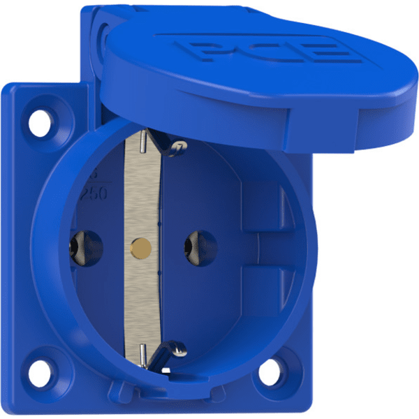 SCHM PC-1050-0b / 1050-0b zásuvka vestavná 3-pólová, 16A / 250V, IP54, modrá, zadní přívod, DE stand