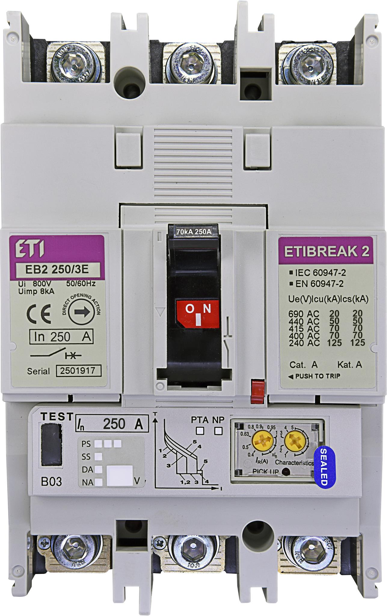 ETI 004671304 kompaktní jistič, EB2 250/3E 250A 3p