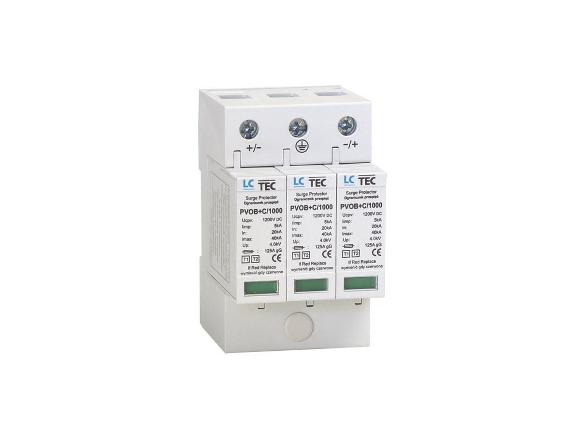 DAM Svodič přepětí 3P 5kA třída T1+T2 (B+C) 1000V DC pro FV systémy