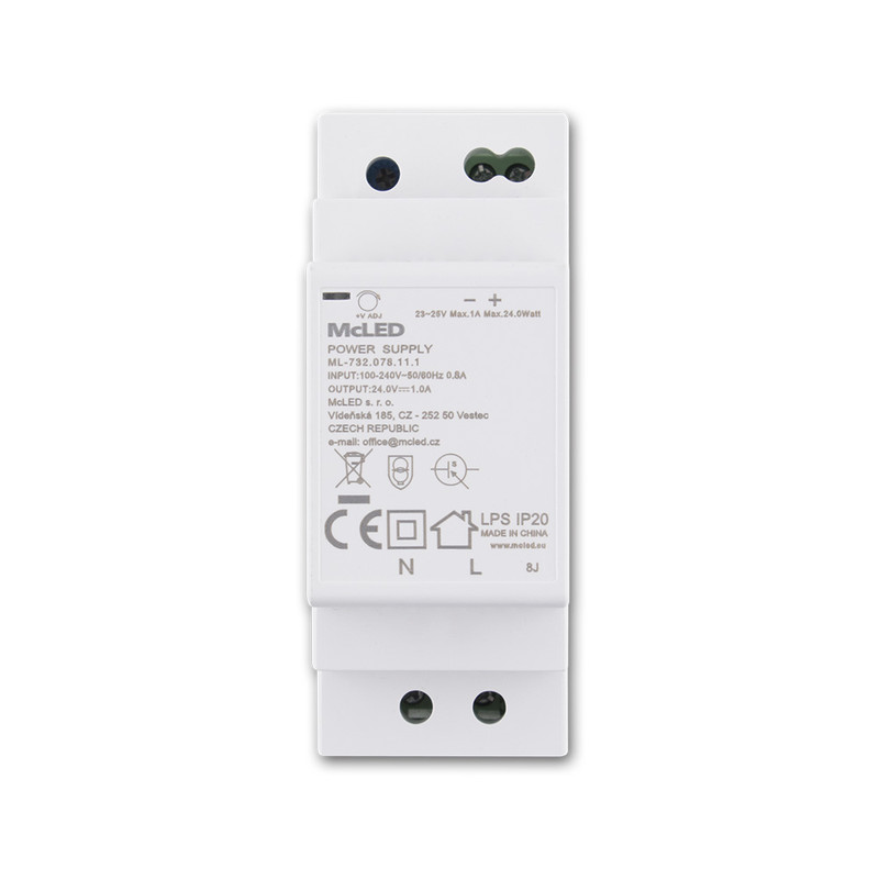 LED driver napěťový MC LED 24W, DC 24V/1A, IP20, na DIN lištu