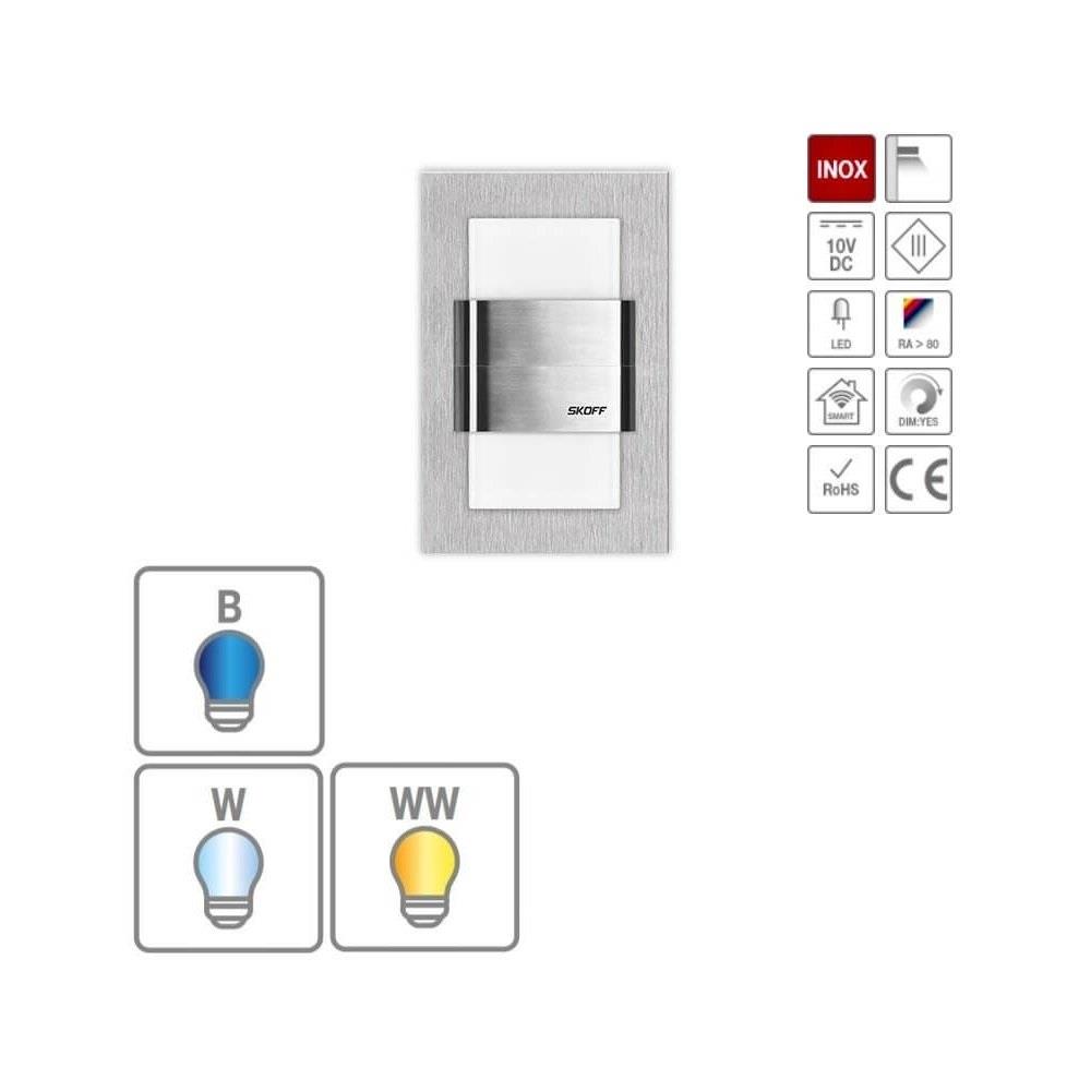Orientační LED svítidlo SKOFF nástěnné Duo Tango 4000K 1,6W 10 V DC IP20 INOX