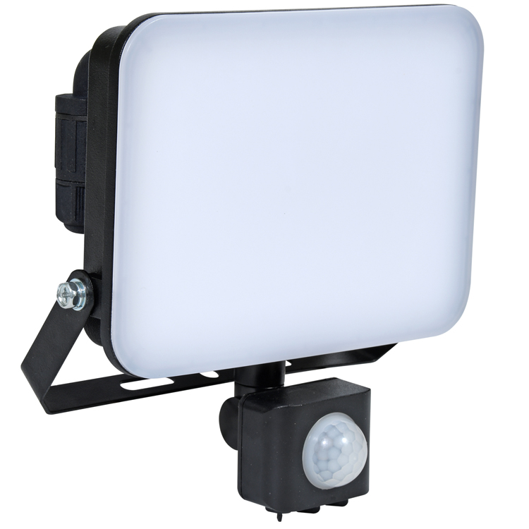 LED reflektor ECOPLANET FIST 30W, 2700lm, 5000K, IP65, senzor, černá