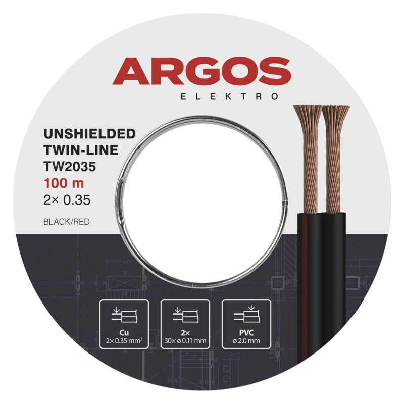 Dvojlinka nestíněná ARGOS TW2035, 2x 0,35 mm, černo-rudá, 100 m