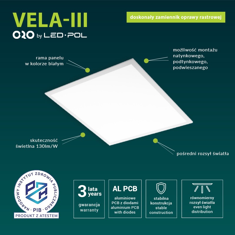 LED panel LED-POL Panel LED Vela 60X60 40W neutrální bílá III