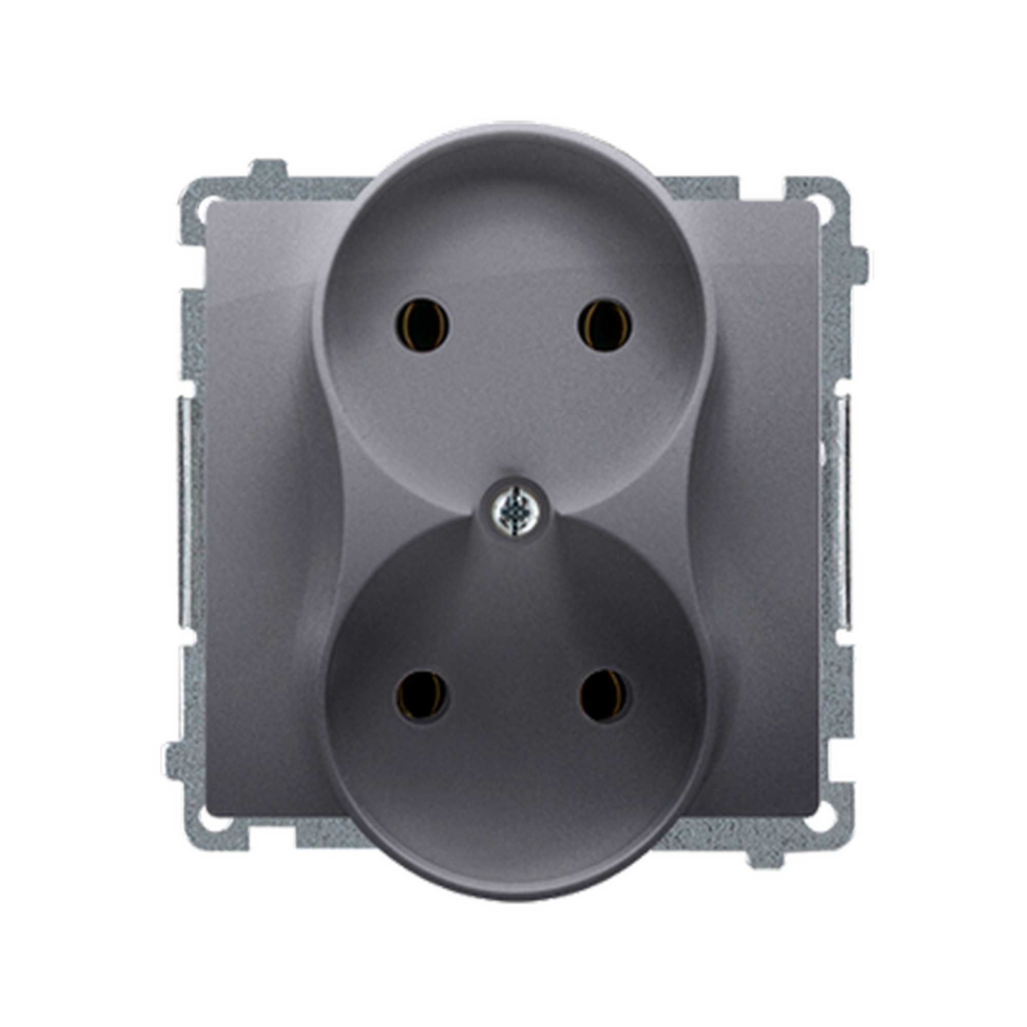Zásuvka SIMON BASIC BMG2MZ.01/43, 2násobná, bez uzemnění, se clonkami, 16A/250V~, šroubové svorky,st