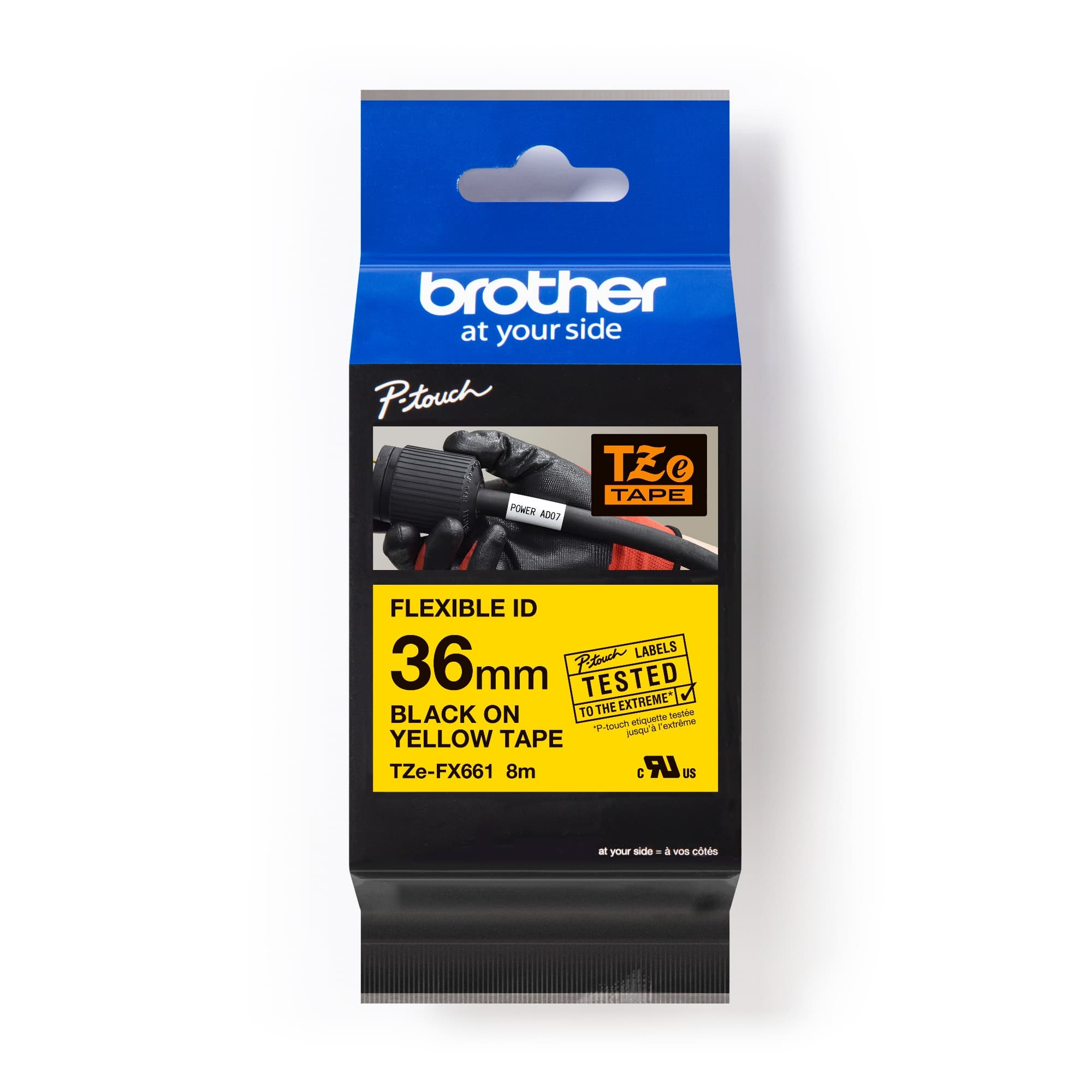 BROTHER   originální páska do tiskárny štítků, , TZE-FX661, černý tisk/žlutý podklad,