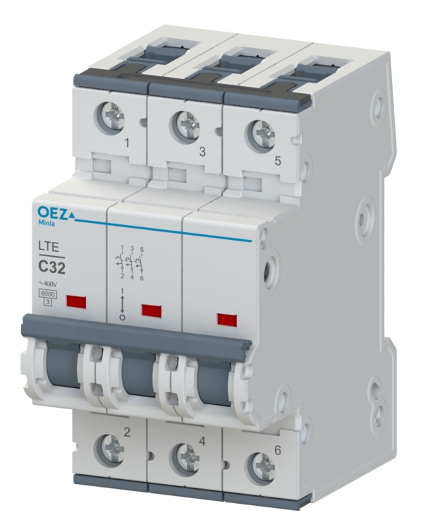 Jistič třípólový OEZ:41930 LTE-10B-3, In 10 A, Ue AC 230/400 V / DC 216 V, char. B, 3pól, Icn 6