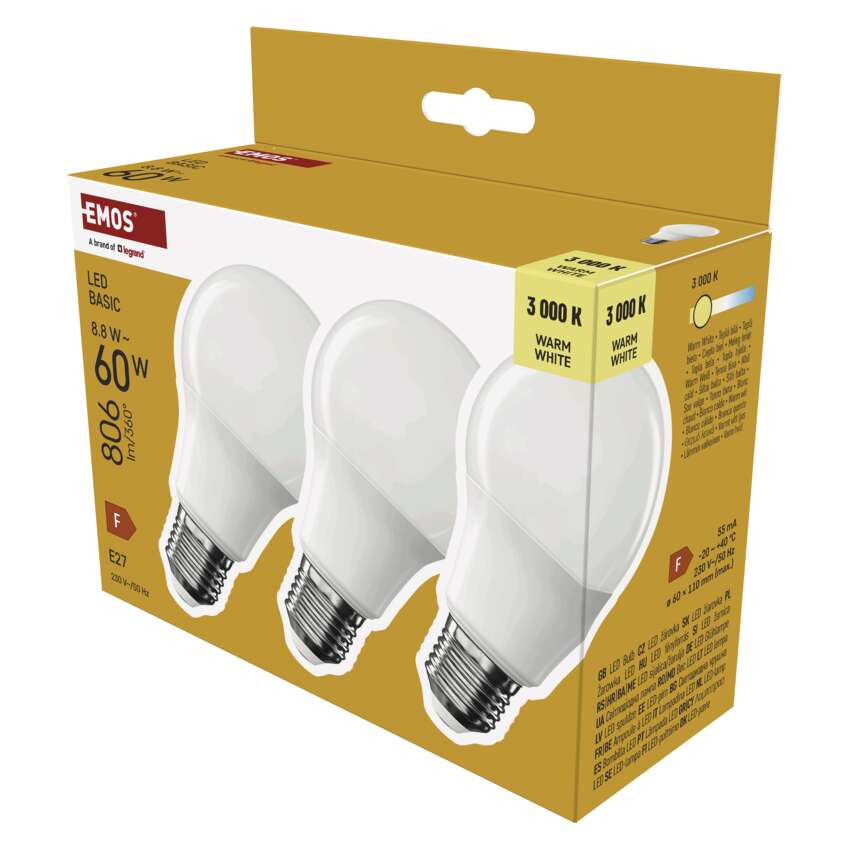 EMOS ZL5F47.3 LED BASIC A60 8,8W(60W) 806lm E27 WW 3PC