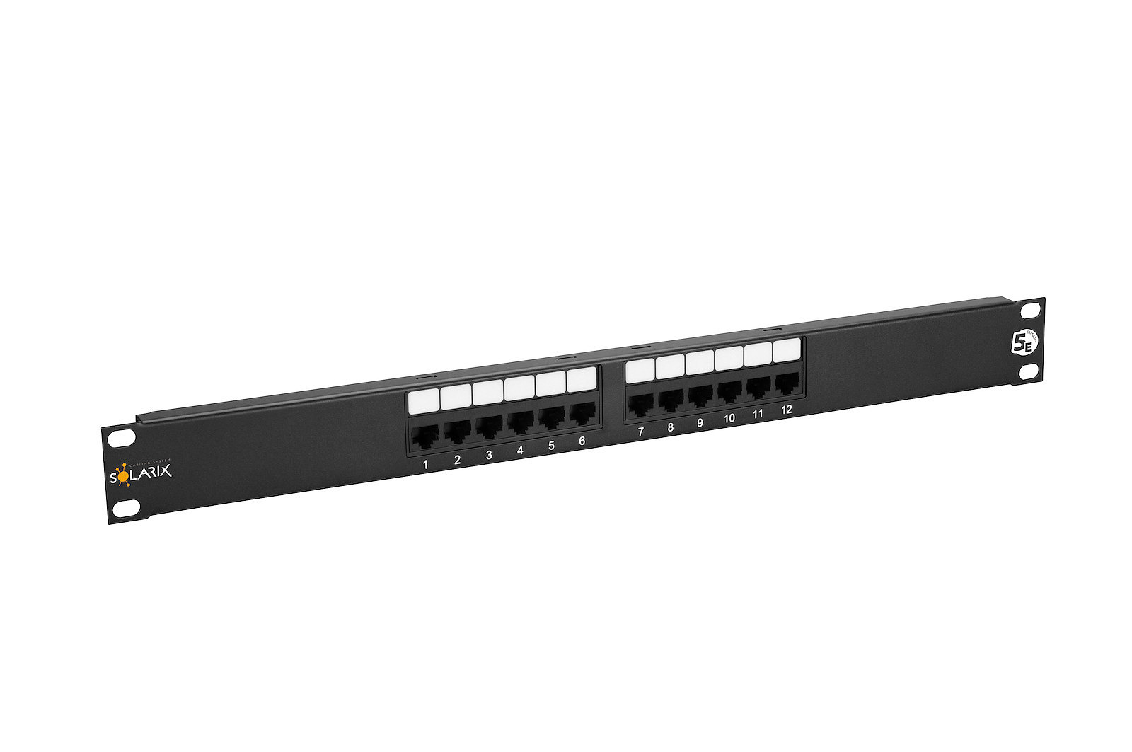 Patch panel SOLARIX SX12-5E-UTP-BK, 19", CAT5E, UTP, 12x RJ45, 1U, černá