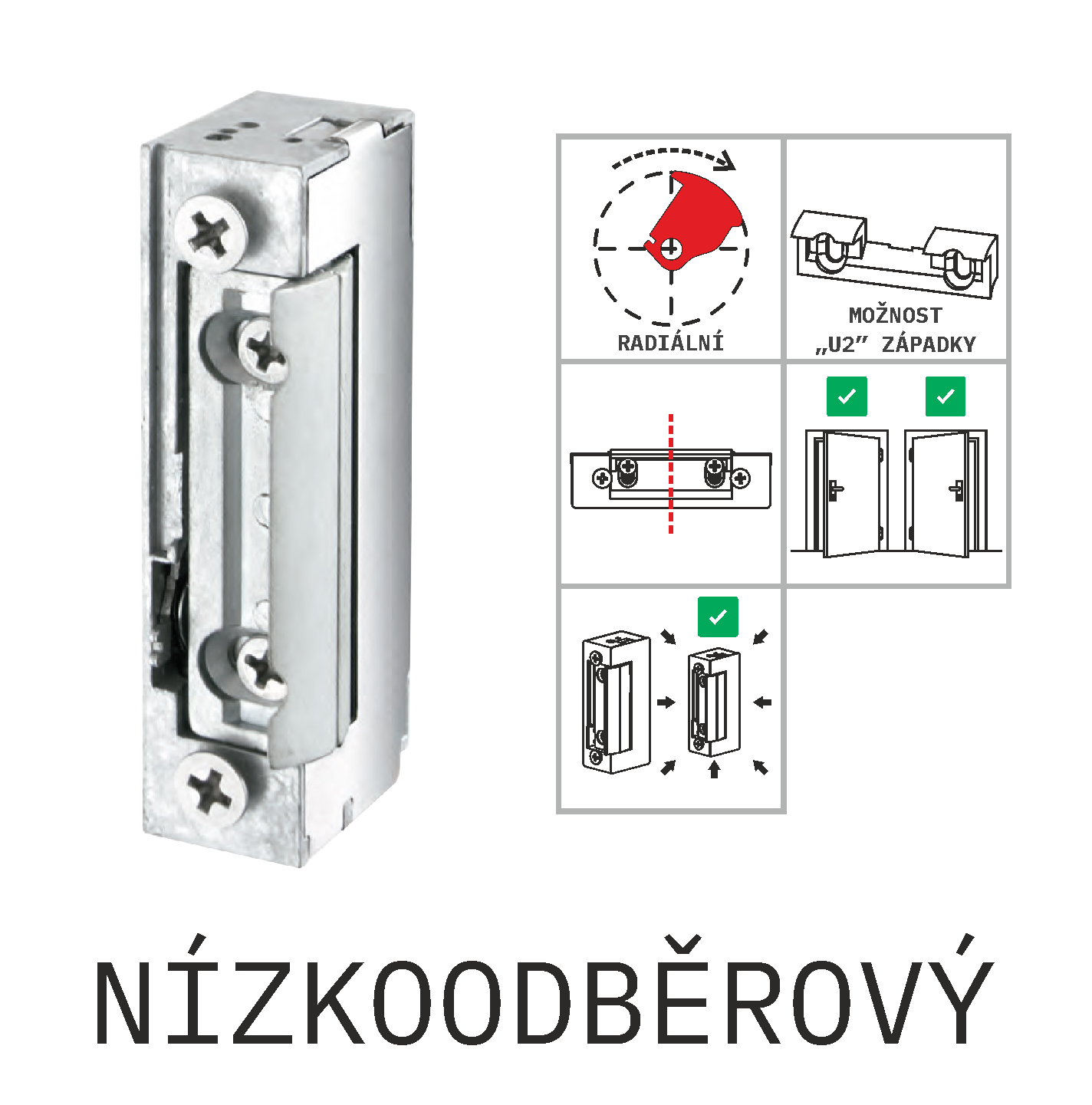 Zámek elektrický CZECHPHONE DORCAS 41-2N412F, 16mm, nízkoodběrový, 12V