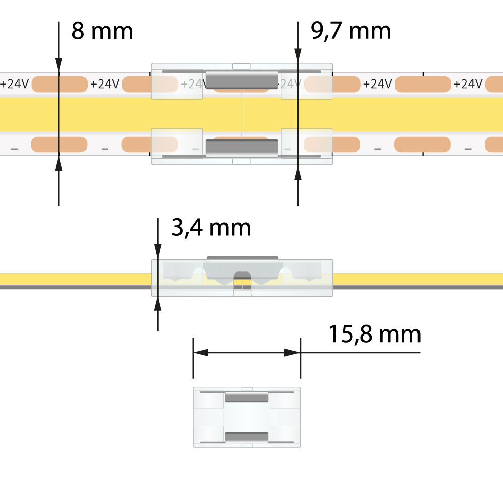 Spojka LED pásků MC LED jednobarevných šíře 8 mm, 2 piny, max. 5,5A