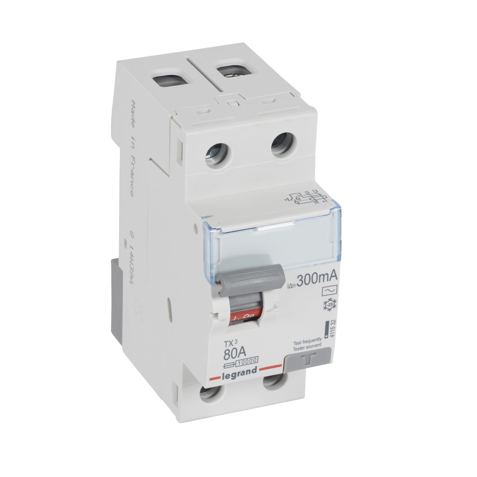 Chránič dvoupolový LEGRAND 411532 TX3 CHRÁN. 2P 80A 300MA AC