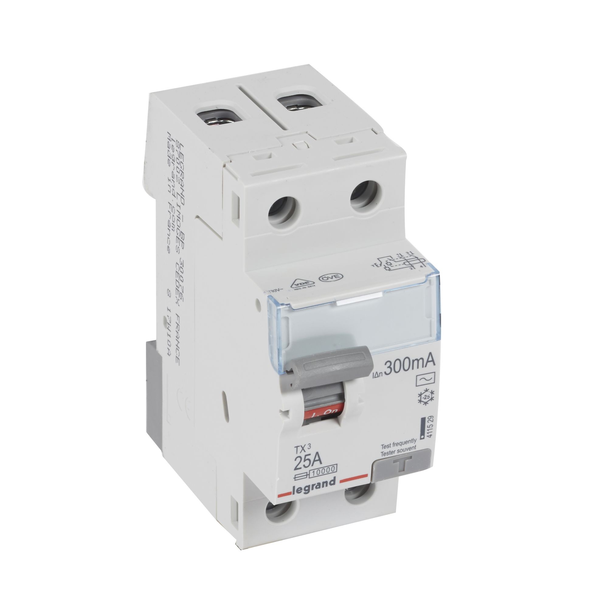 Chránič dvoupolový LEGRAND 411529 TX3 CHRÁN. 2P 25A 300MA AC