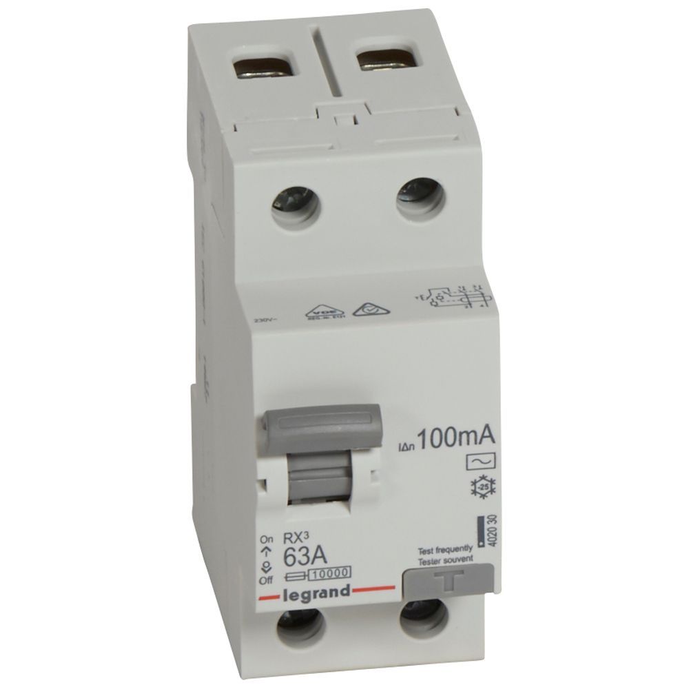 Chránič dvoupolový LEGRAND 402030 RX3 CHRÁN. 2P 63A 100MA AC