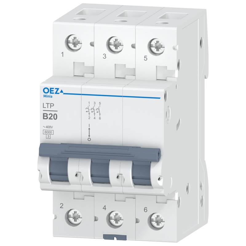Jistič třípólový OEZ:42244 LTP-20B-3, In 20 A, Ue AC 230/400 V / DC 180 V, char. B, 3pól, Icn 6