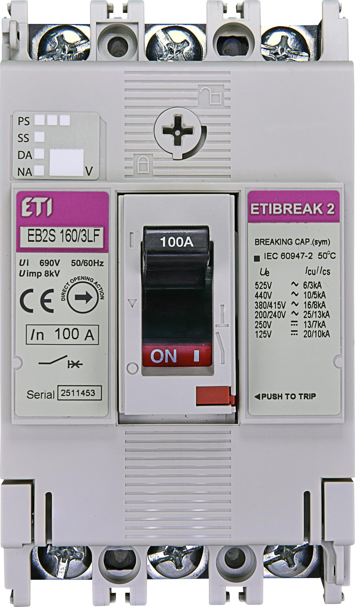 ETI 004671809 kompaktní jistič, EB2S 160/3LF 100A 3p