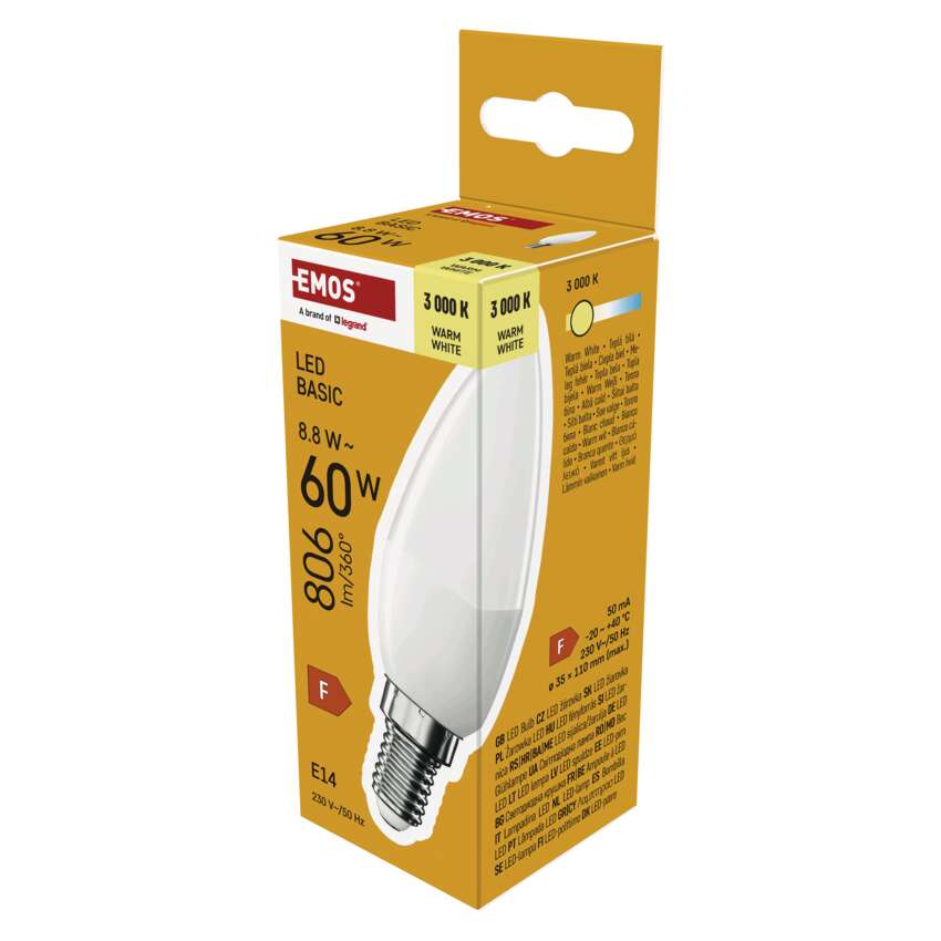 EMOS ZL3F47 LED BASIC CANDLE 8,8W(60W) 806lm E14 WW