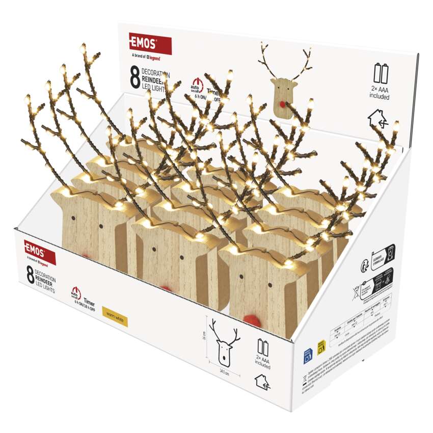 EMOS DCWW42 8LED WOODEN REINDEER 2AAA WW