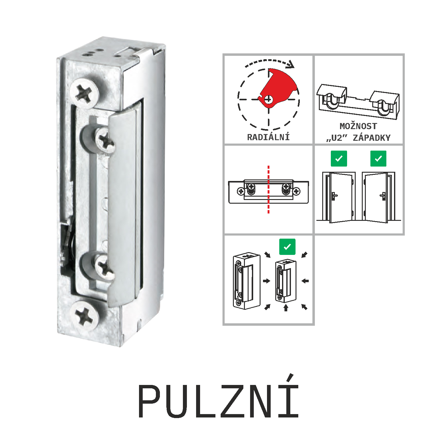 Zámek elektrický CZECHPHONE DORCAS 41-2AbF, 16,4mm, pulzní, 8-12V