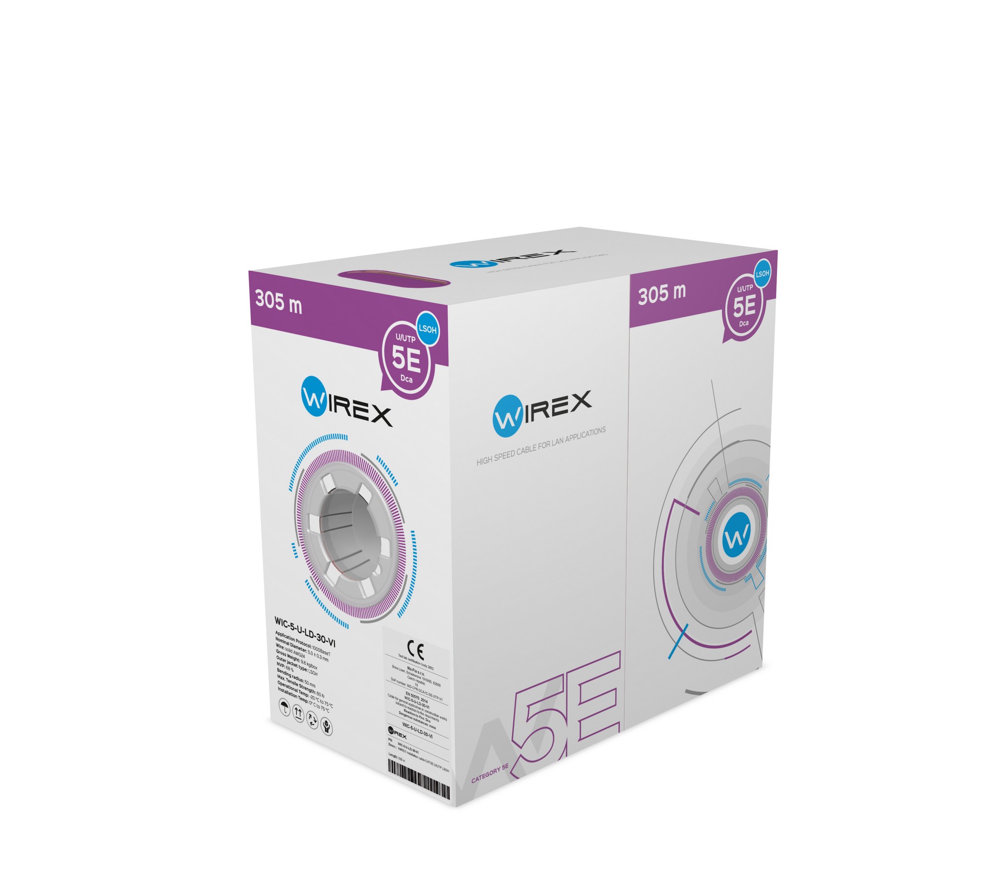 Kabel datovýWIREX WIC-5-U-LD-30-VI, CAT5E, U/UTP, LSOH, Dca, 305 m, fialová