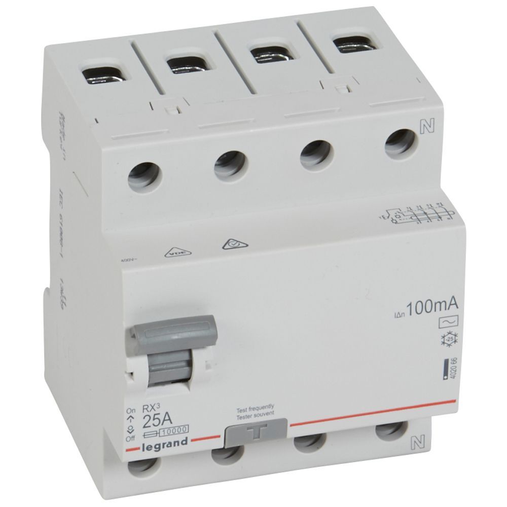 Chránič čtyřpolový LEGRAND 402066 RX3 CHRÁN. 4P 25A 100MA AC